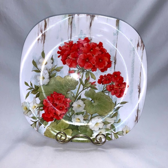 Kitchen Floral Decorative Serving Plate Plastic Square Rounded Edge